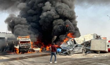 المعاينة الأولية: اشتعال 8 سيارات ملاكي و2 نقل في حادث الطريق الأوسطي