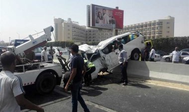 تصادم 7 سيارات أعلى محور 26 يوليو بالقاهرة
