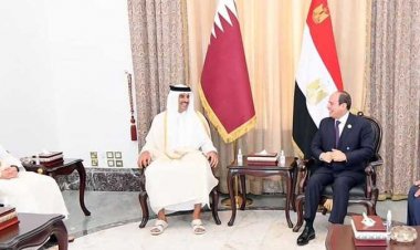 مباحثات منفردة بين السيسي وتميم للوصول لإعادة إعمار غزة