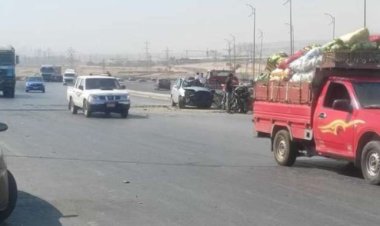 بالصور| اصطدام 4 سيارات بالطريق الدائري الأوسطي بمنطقة حلوان