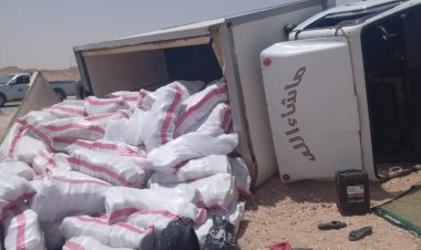 إصابة سائق إثر انقلاب سيارة محملة «فراخ مجمدة» في قنا (صور)