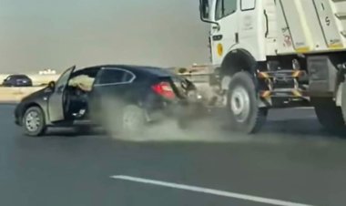 شاهد لحظة قيام شاب بالقيادة برعونة والاستعراض بسيارته بطريق السويس 