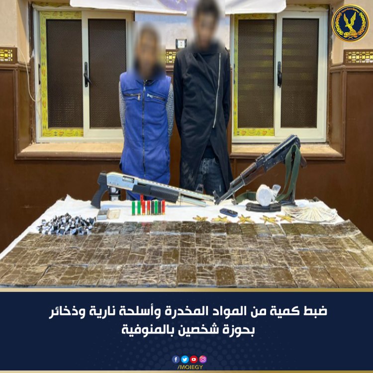 ضبط شخصين بحوزتهما مواد مخدرة وأسلحة نارية وذخائر في المنوفية