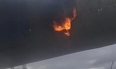 صور| حريق في كوبري سلم مشاة هايبر بالشيخ زايد