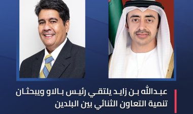 عبدالله بن زايد يلتقي رئيس بالاو ويبحثان تنمية التعاون الثنائي بين البلدين