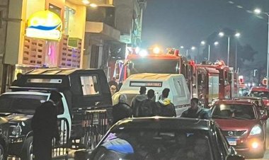 المعمل الجنائي يعاين موقع حريق مطعم بنها