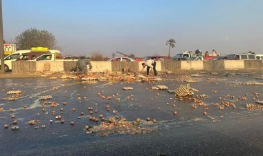 انقلاب سيارة محملة بالبيض في الطريق الزراعي بالقليوبية