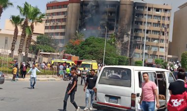 نشوب حريق هائل بعقار مكون من 12 طابق بشارع وادى النيل بالمهندسين