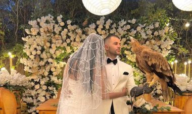 رامز أمير يحتفل بزفافه مع طائر العقاب «رهبة»