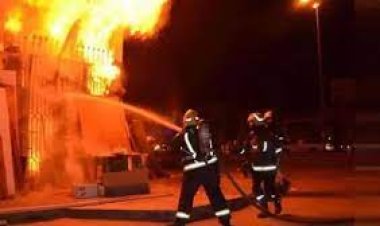 اخماد حريق بمحيط محطة مياه منشأة القناطر