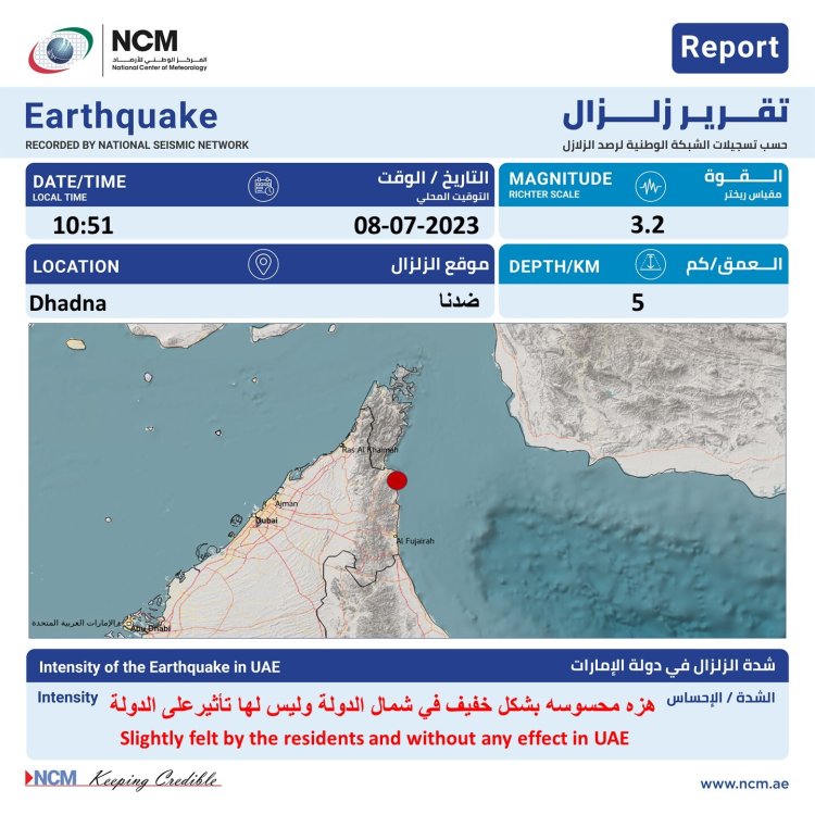 هزة أرضية بقوة 3.2 في «ضدنا» دون تأثير على الدولة