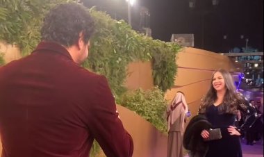شاهد.. حسن الرداد مصور خاص لزوجته إيمي سمير غانم في «joy awards»