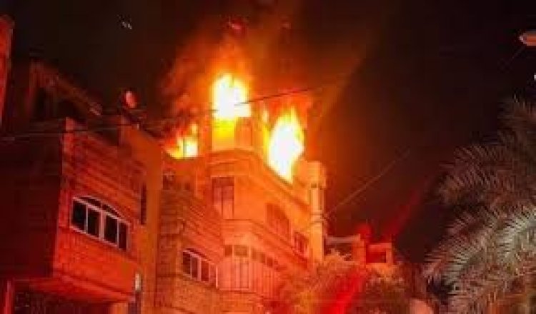 إصابة مسن فى حريق عقار بروض الفرج