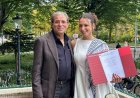 بالكوفية الفلسطينية.. خالد يوسف يحتفل بتخرج ابنته مايا من جامعة أمستردام