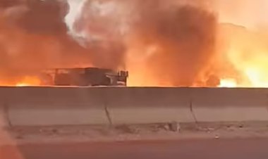 حادث على الطريق الإقليمي يؤدي لاندلاع حريق بسيارتين  