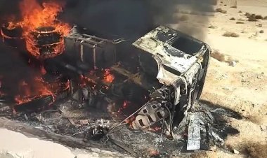 تفحم سيارة نقل إثر انقلابها بطريق الزعفرانة – بني سويف وإصابة السائق ومساعده