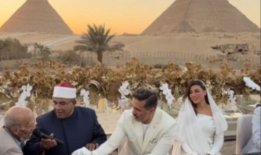7000 سنة تشهد على عقد قران المطربة هايدي موسى على الإعلامي الرياضي محمد غانم عند سفح الأهرامات