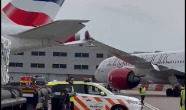 حادث تصادم طائرتين على أرض مطار هيثرو بلندن