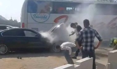 حريق مفاجئ بسيارة أحمد شوبير على طريق صلاح سالم