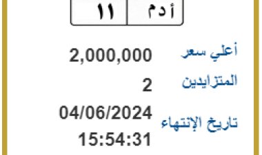 وصلت لـ 2 مليون... «أدم -11»  لوحة مرور فى مزاد علني 