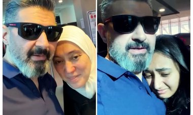 بالدموع والأحضان.. ياسر جلال وزوجته يودعان ابنتهما قدرية فى مطار القاهرة