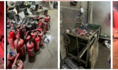 ضبط مصنع وورشة لتصنيع وتعبئة طفايات الحريق من مواد مجهولة المصدر  في المرج 