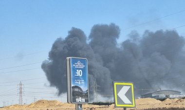 إخماد حريق  بمشروع تحت الإنشاء طريق "القاهرة - السويس"