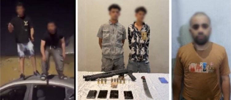 ضبط متهمين ظهروا بمقطع فيديو متداول يتلفون سيارة ويشهرون أسلحة بالقليوبية