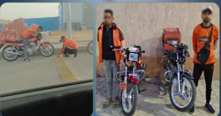 ضبط عاملي دليفيري أتلفا مطب صناعي عمداً بحدائق أكتوبر للسير عكس الاتجاه