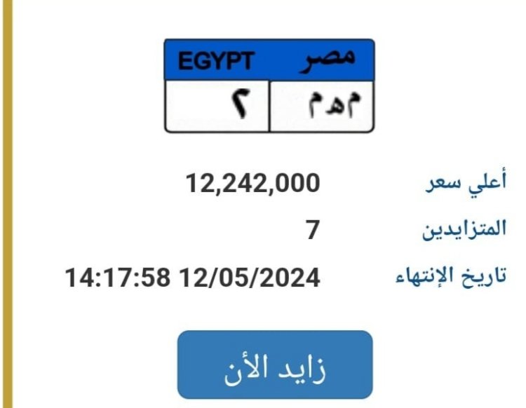 الداخلية تطرح لوحة معدنية مميزة بسعر يتجاوز 12 مليون جنيه 