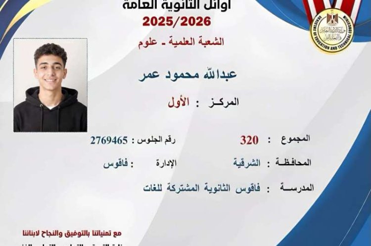 "غرضهم مش شريف".. عبدالله محمود الأول على الجمهورية شعبة علمي علوم يرد على المشككين في نجاحه