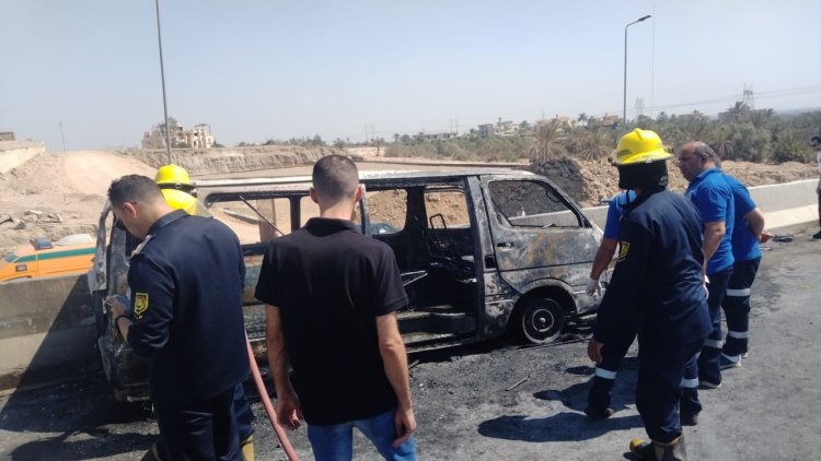 مصرع شخص حرقا وإصابة 5 آخرين فى حادث تصادم ميكروباص وملاكي وسوزوكي أعلى المحور