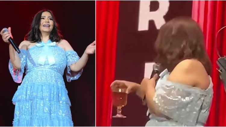 موقف كوميدي لـ شيرين عبد الوهاب بسبب عصير التفاح في حفل الساحل الشمالي