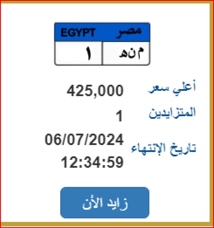 «منة 2».. سعرها 425 ألف جنيه| المرور تعرض 4  أرقام عربات مميزة بالمزاد العلني