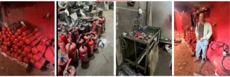 ضبط مصنع وورشة لتصنيع وتعبئة طفايات الحريق من مواد مجهولة المصدر  في المرج 