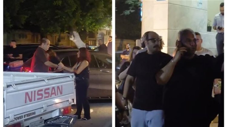 محمد ثروت وشريف باهر يساندان محمد هنيدي  أمام المستشفى بعد وفاة شقيقه الأكبر